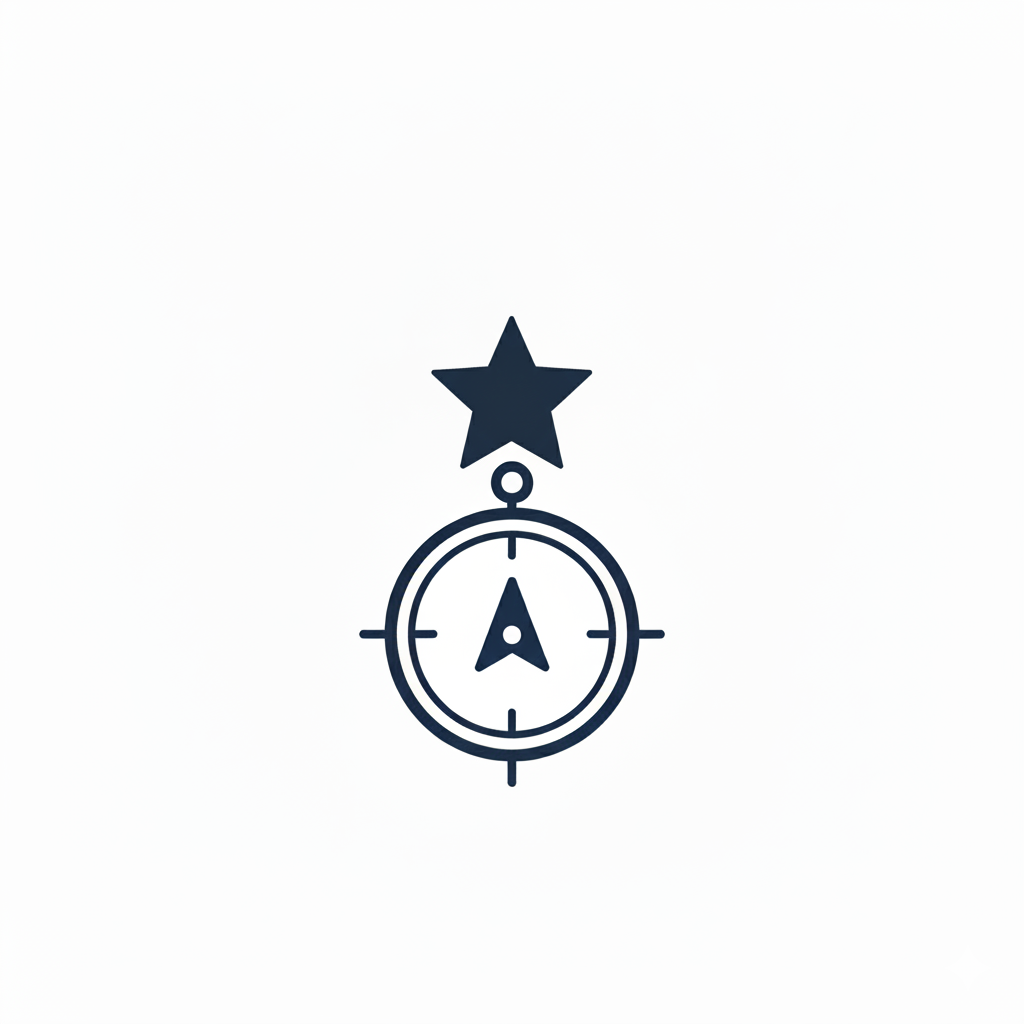 An image of a compass with a star above it.