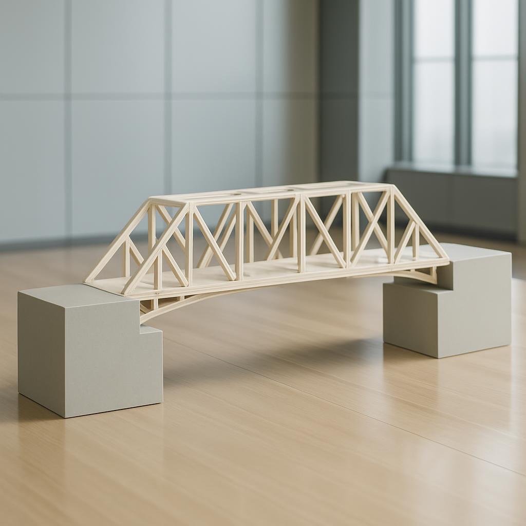Model of a bridge made of popsicle sticks.